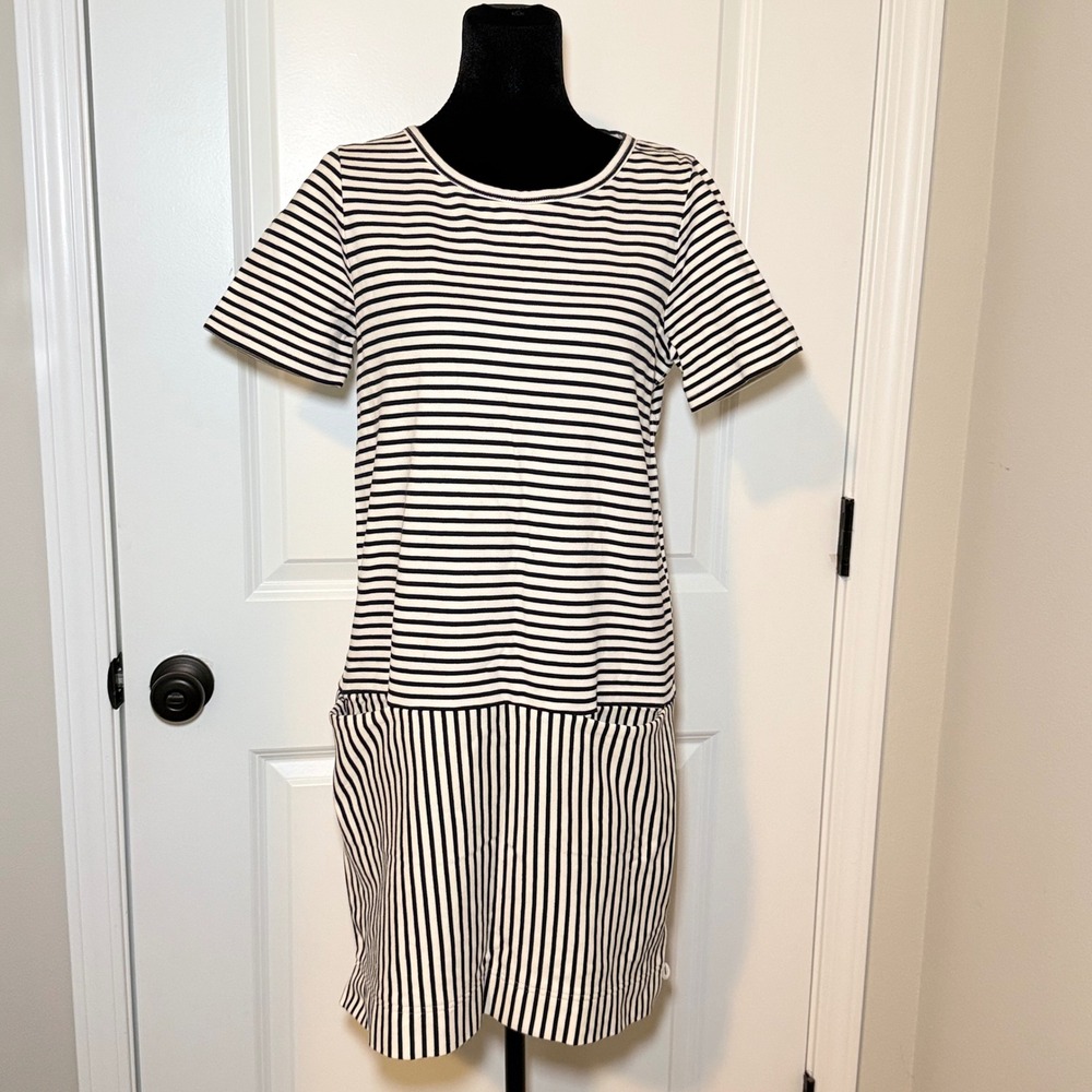 Madewell Striped Short Sleeve T-Shirt Dress Navy White Small Casual Preppy